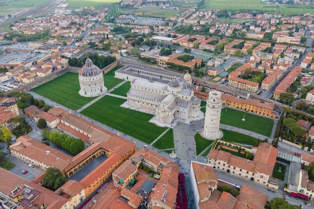 Pisa Tuscany 25 April 2022 Aerial view of Pisa leaning tower