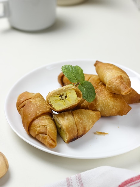 Pisang molen Indonesian traditional food made from banana wrap with sheet of pastry dough