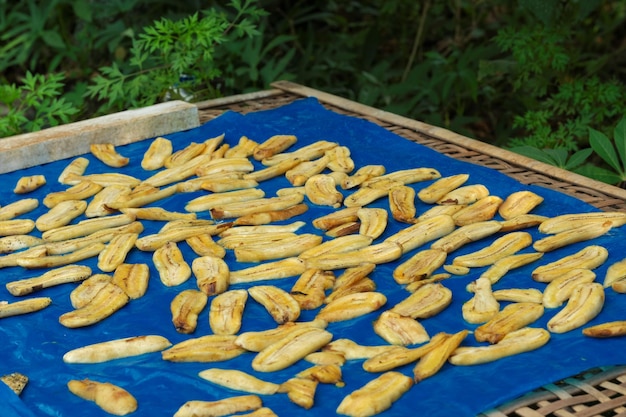 Pisang sale or pisang salai blue surface Traditional food from Indonesia Banana sliced dried