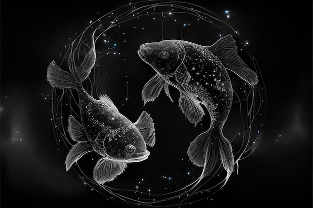 Photo pisces sign with double exposure constallation galaxy