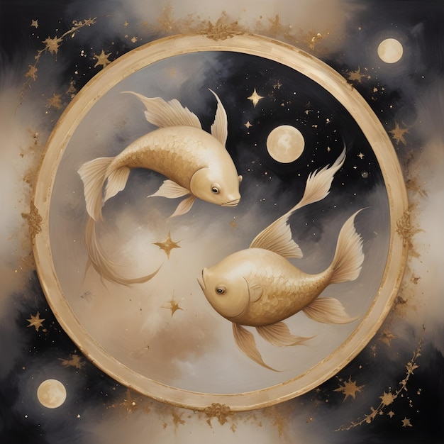 Photo pisces zodiac sign a picture of two fish and the moon