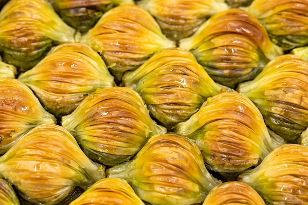 Pistache Mossel Baklava Dessert Mediterrane keuken delicatessen Close-up baklava lokale naam midye baklava