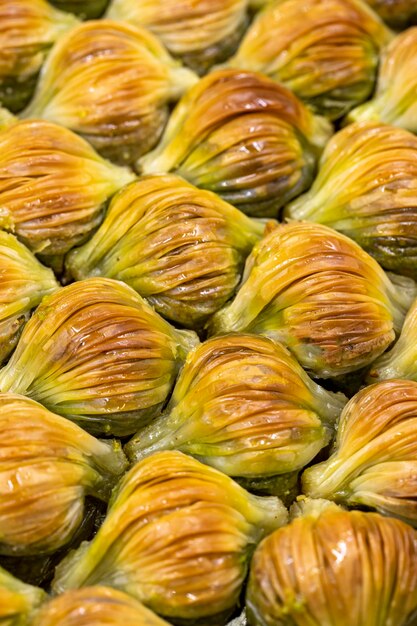 Pistache Mossel Baklava Dessert Mediterrane keuken delicatessen Close-up baklava lokale naam midye baklava