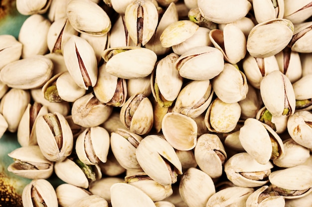 Pistachio background - top view, macro