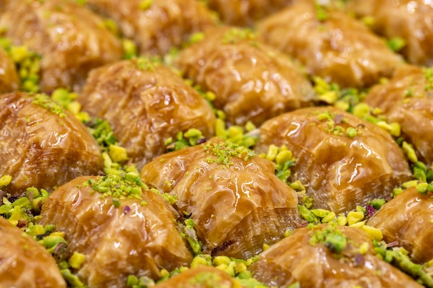 Pistachio baklava closeup traditional middle eastern flavors\
traditional turkish baklava local name fistikli baklava