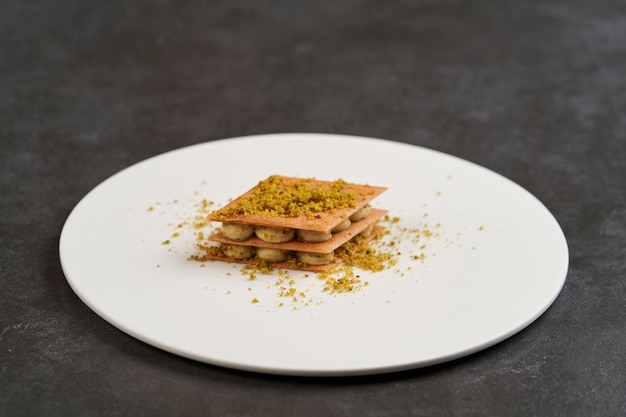 Pistachio baklava. Traditional Turkish Pistachio baklava on white plate