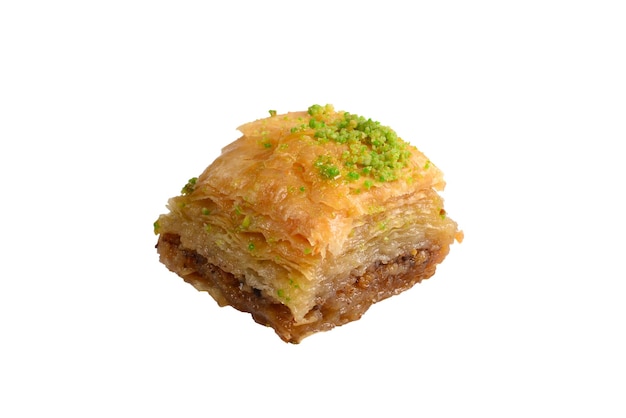 Pistachio baklava on a white background Dessert