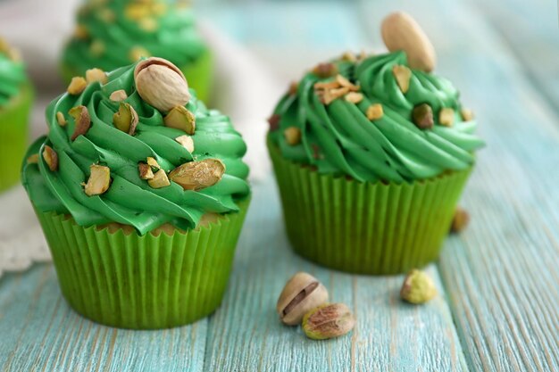 Pistachio cupcakes closeup