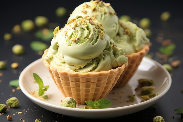 Pistachio delight Ice cream nestled in delicate crisp pastry shells