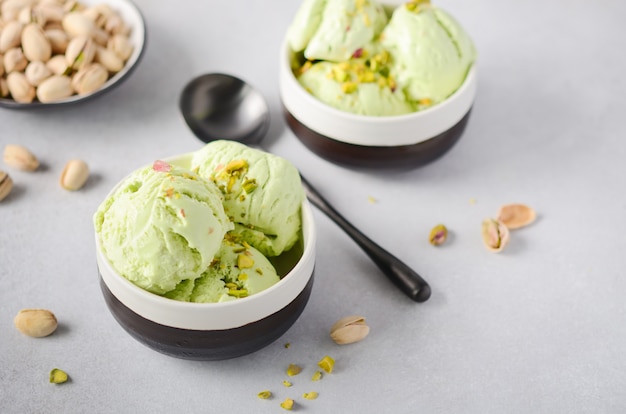 Pistachio ice cream in a bowls