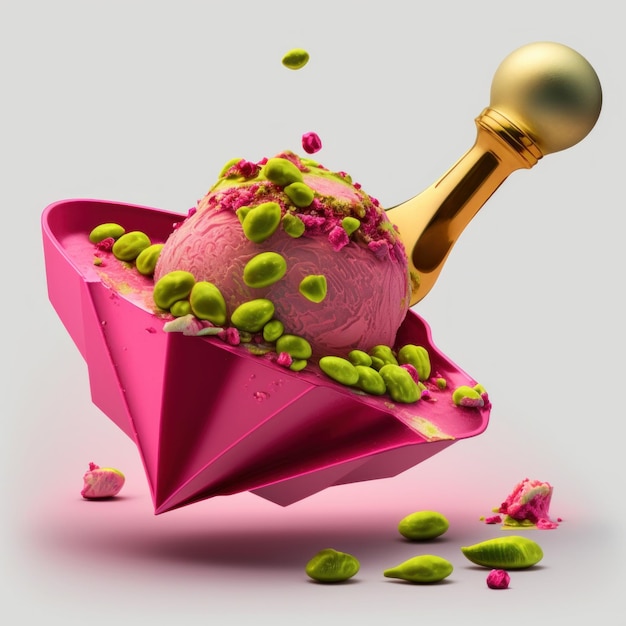 Pistachio ice cream in green and pink colors Created with generative AI technology