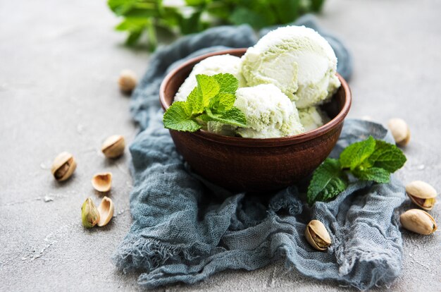 Pistachio ice cream and mint