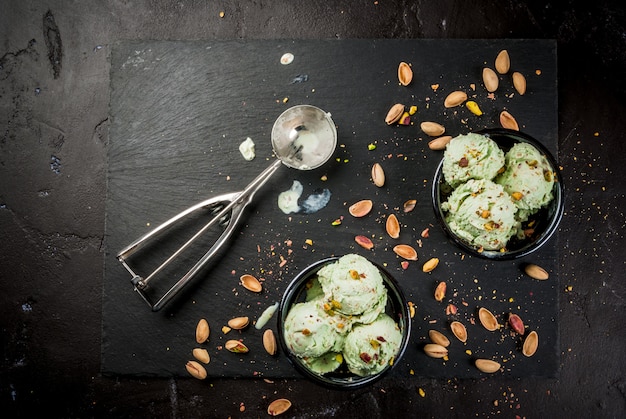 Pistachio ice cream sprinkled with nuts