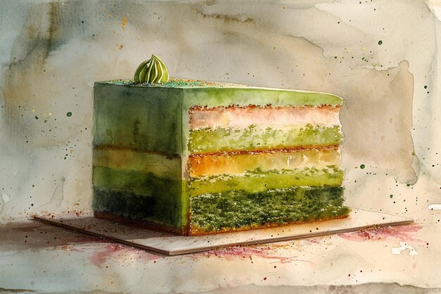 Foto acquerello di torta di pistacchi matcha