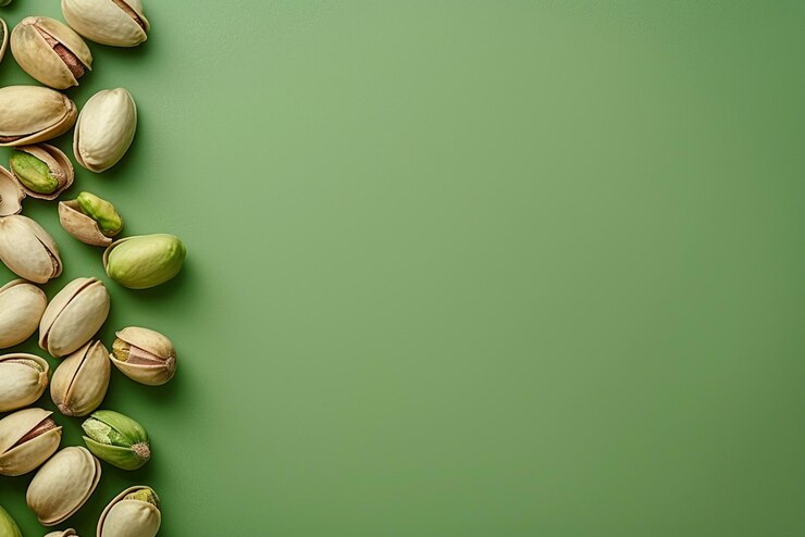 A pistachio nuts on green background