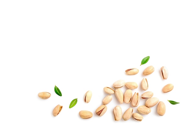 Pistachio nuts pile isolated on white