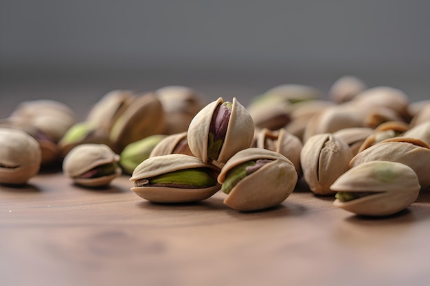 Foto pistacchi su un tavolo di legno ia generativa