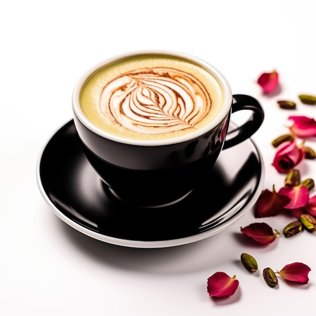 Pistachio and rose coffee isolated on white background