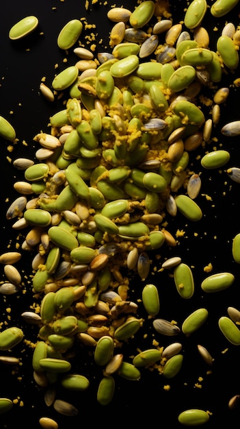 pistachios beans explosion top view