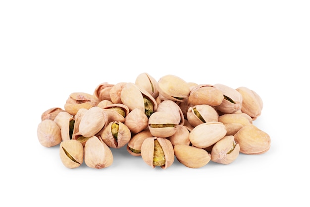 Pistachios close up. Isolated on a white background.