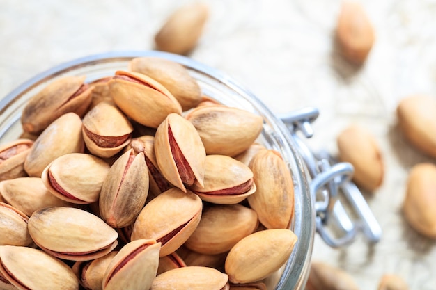 Pistachios in a glass bowl