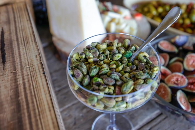 Pistachios in glass