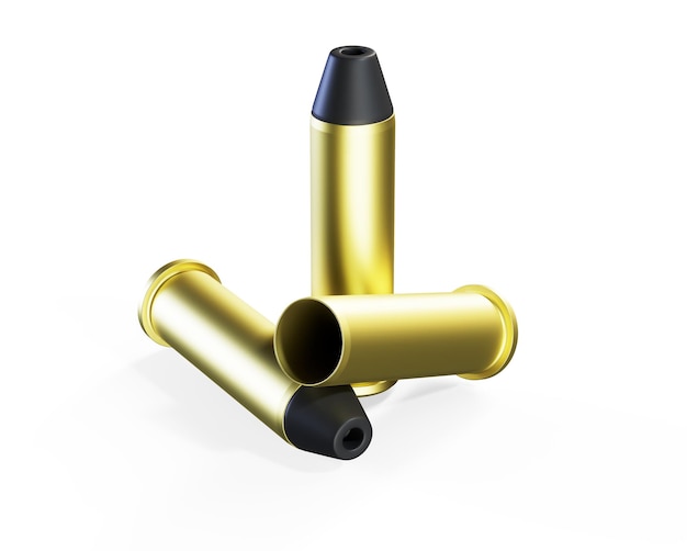 Photo pistol bullets 3d rendering isolated on white background