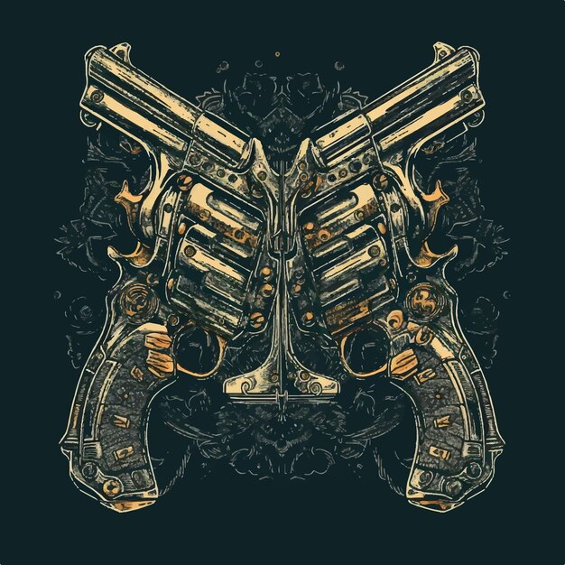 Of a pistol in vintage style on a dark background