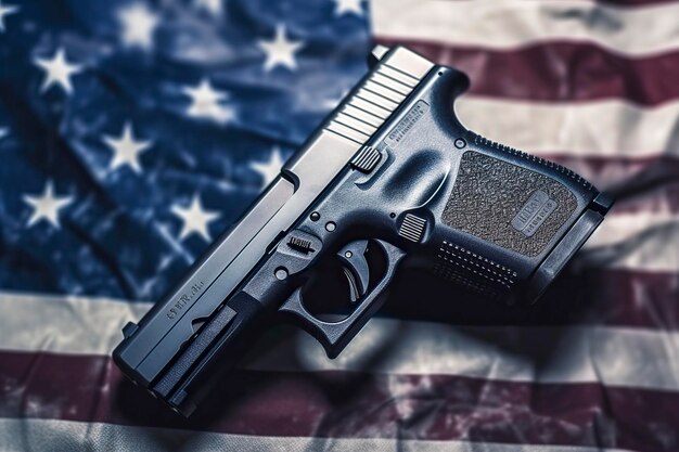 Foto una pistola avvolta nella bandiera americana.