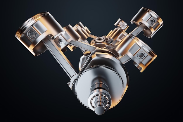 pistons connecting rods and crankshaft of an internal combustion engine on a black background concept art engine operation v12 repair engine car 3d rendering 3d illustration