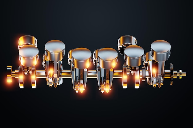 pistons connecting rods and crankshaft of an internal combustion engine on a black background concept art engine operation v12 repair engine car 3d rendering 3d illustration
