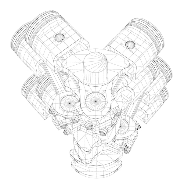 Photo pistons, v8 engine, body structure, wire model