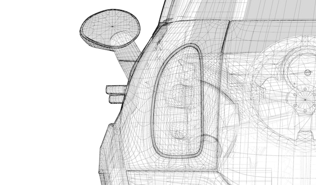 Pistons, V8 engine, body structure, wire model