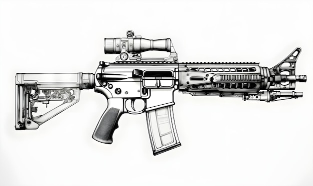 pistool witte achtergrond zwart-wit stijl in illustratie