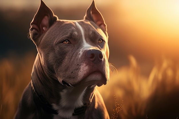 pit bull in pose on a sunny day in the field