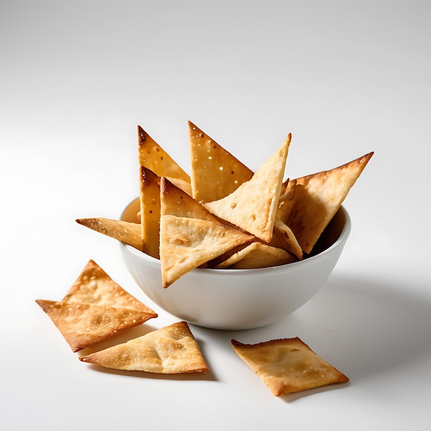 Pita Chips and Hummus on a white background