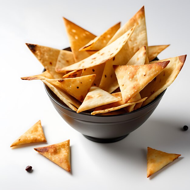 Pita Chips and Hummus on a white background