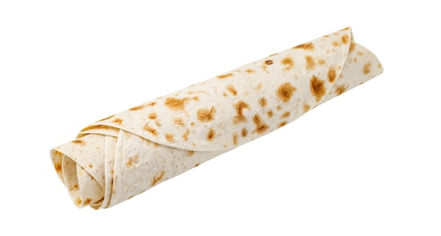 Pita lavash rolled into tube without filling isolated on white background with clipping path