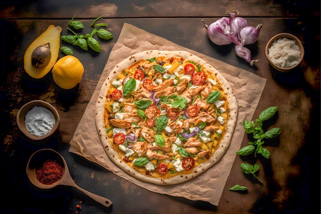 Pita Pizza with Spiced Chicken Shawarma and Toppings