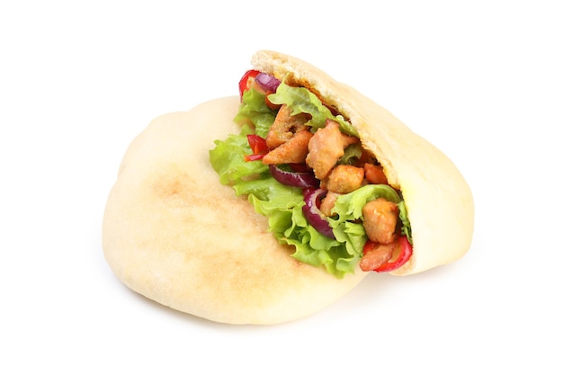 Pita with chicken isolated on white background