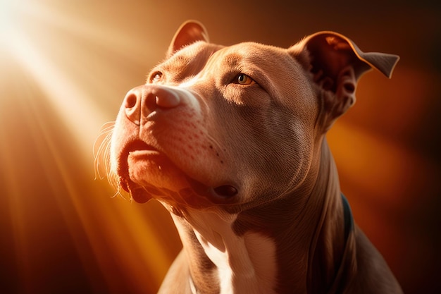 pitbull close-up met verlichting op de achtergrond