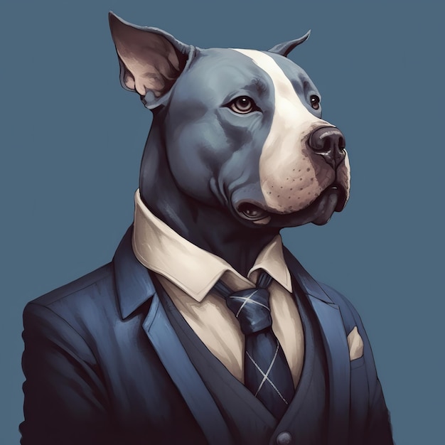 pitbull dog wearing a human suit