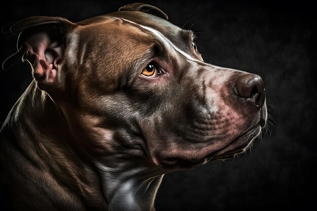 Pitbull hond portret op zwarte achtergrond Neuraal netwerk AI gegenereerd
