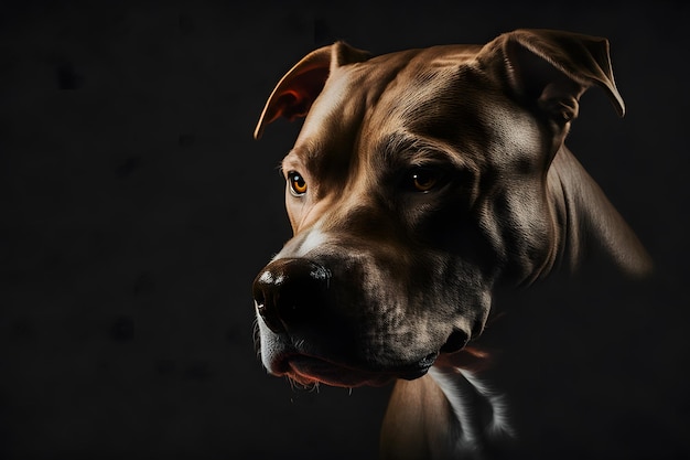 Pitbull hond portret op zwarte achtergrond neurale netwerk ai gegenereerd