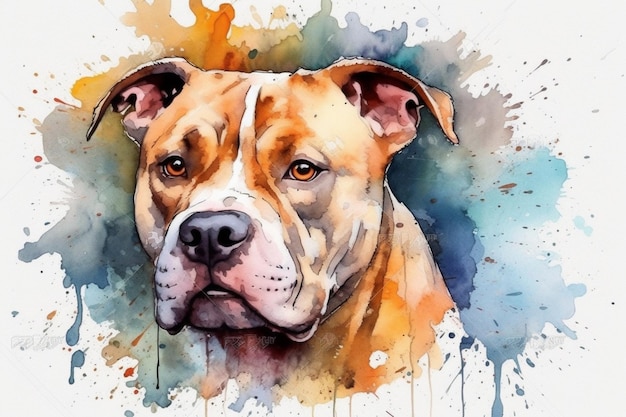 Pitbull terrier adorable puppy dog watercolor illustration with color spots all dog breeds