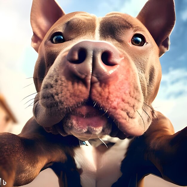 pitbulls selfie in wide angle