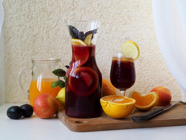 Pitcher and glass with spanish drink sangria