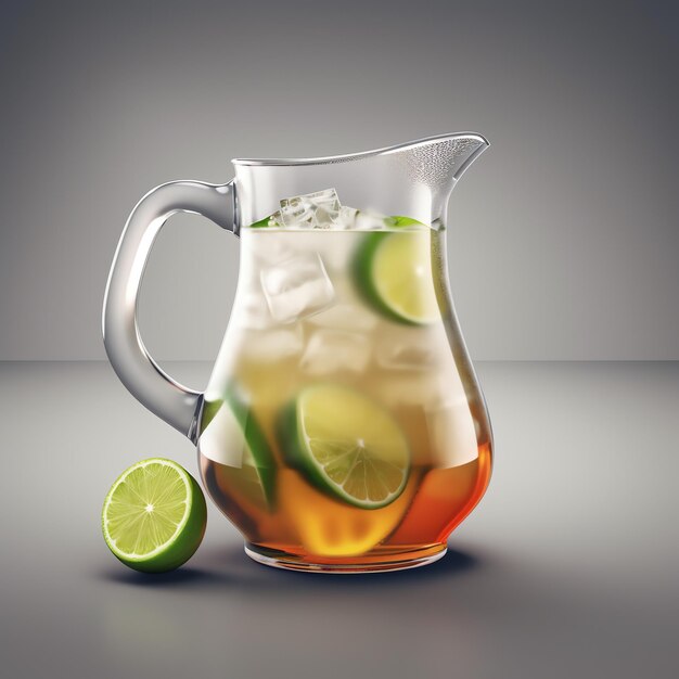 Photo a pitcher of ice tea with limes