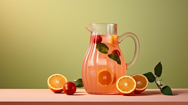Photo pitcher jug cocktails drink in it on pastel studio background