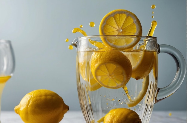 Photo a pitcher of lemon juice with slices floating inside